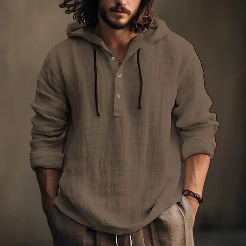 New Cotton-Linen Hooded Shirt – Casual Long Sleeve Daily Wear