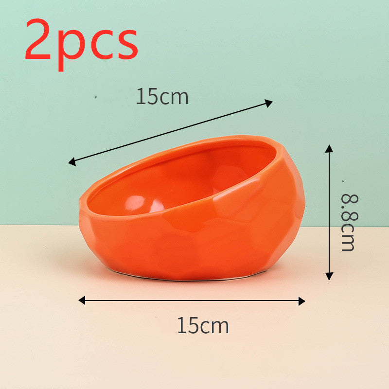 Ceramic Pet Bowl – Tilted Mouth Design for Cats & Small Dogs, Anti-Slip & Easy to Eat