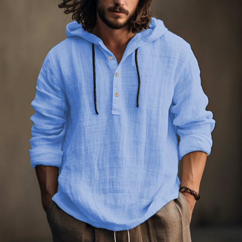 New Cotton-Linen Hooded Shirt – Casual Long Sleeve Daily Wear