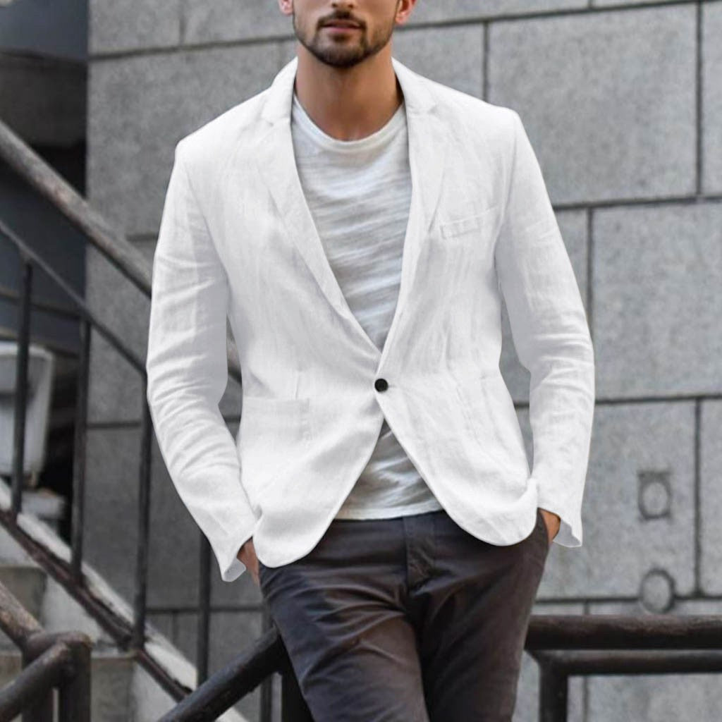 Casual Blazer Jacket in Solid Cotton-Linen Blend