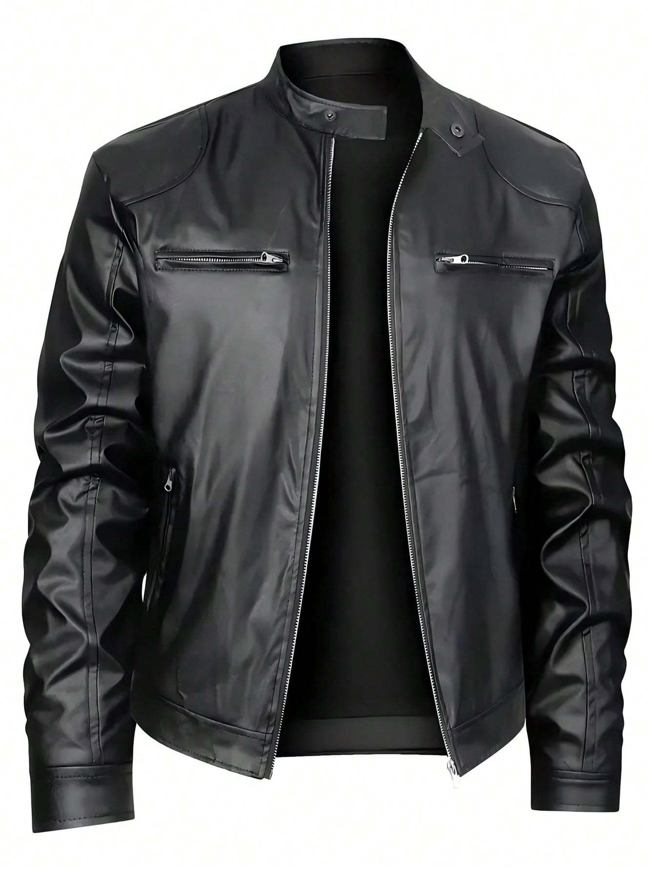 Men’s Stand Collar Faux Leather Business Casual Jacket