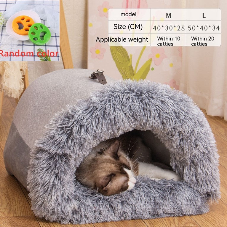 Portable Warm Pet Nest – Soft Long Fur Bed for Cats & Dogs, Moisture-Proof & Cozy for Autumn/Winter