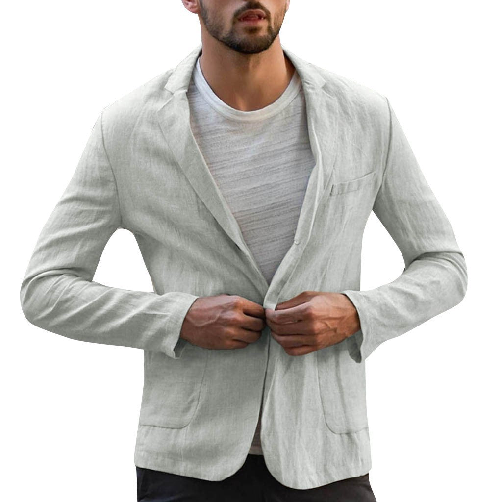 Casual Blazer Jacket in Solid Cotton-Linen Blend