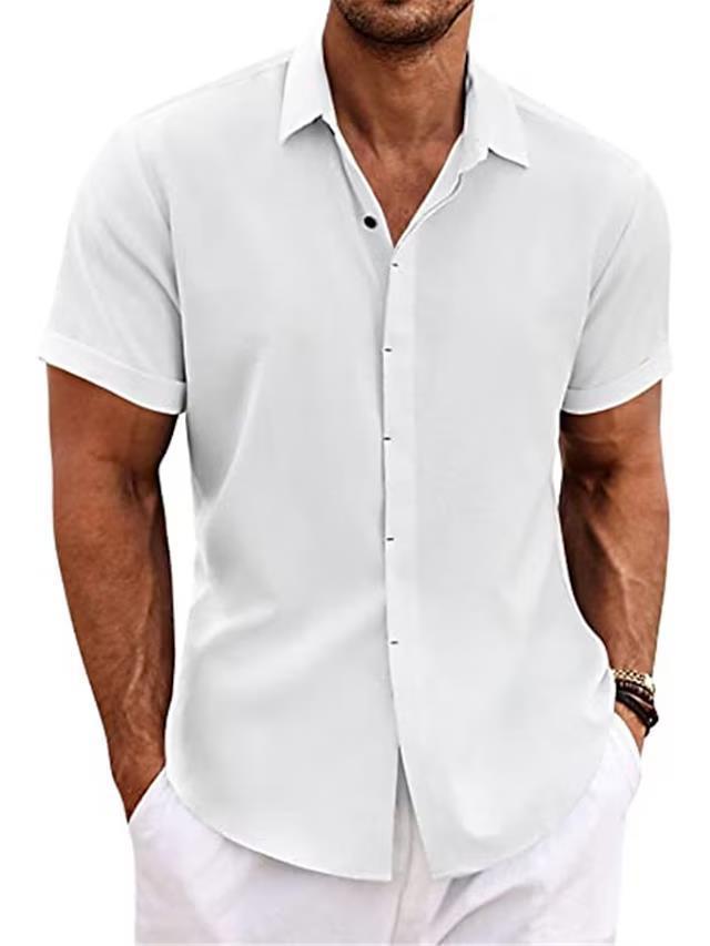 Men's Casual Linen T-Shirt – Solid Color, Short Sleeve, Loose Fit