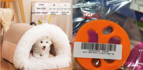Portable Warm Pet Nest – Soft Long Fur Bed for Cats & Dogs, Moisture-Proof & Cozy for Autumn/Winter