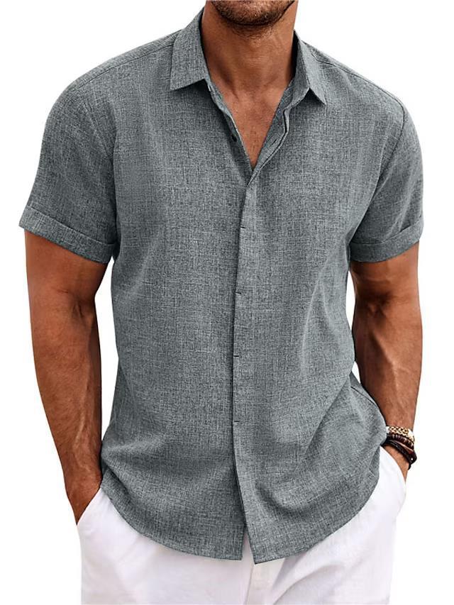 Men's Casual Linen T-Shirt – Solid Color, Short Sleeve, Loose Fit