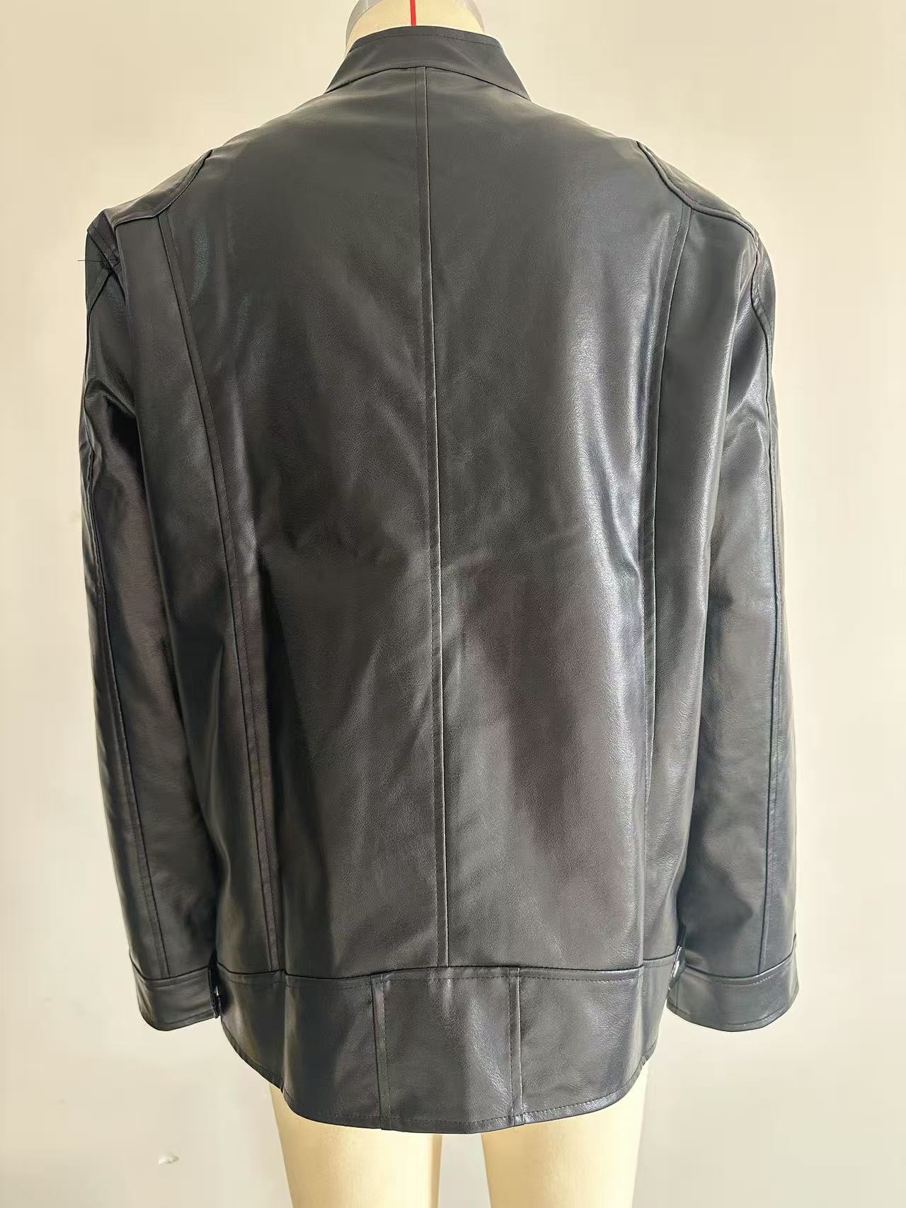 Men’s Stand Collar Faux Leather Business Casual Jacket