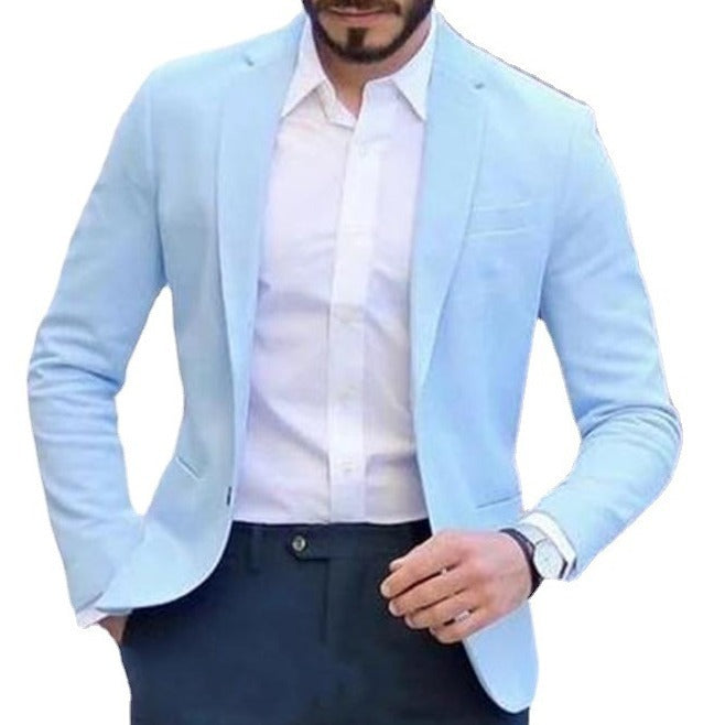 Casual Blazer Jacket in Solid Cotton-Linen Blend