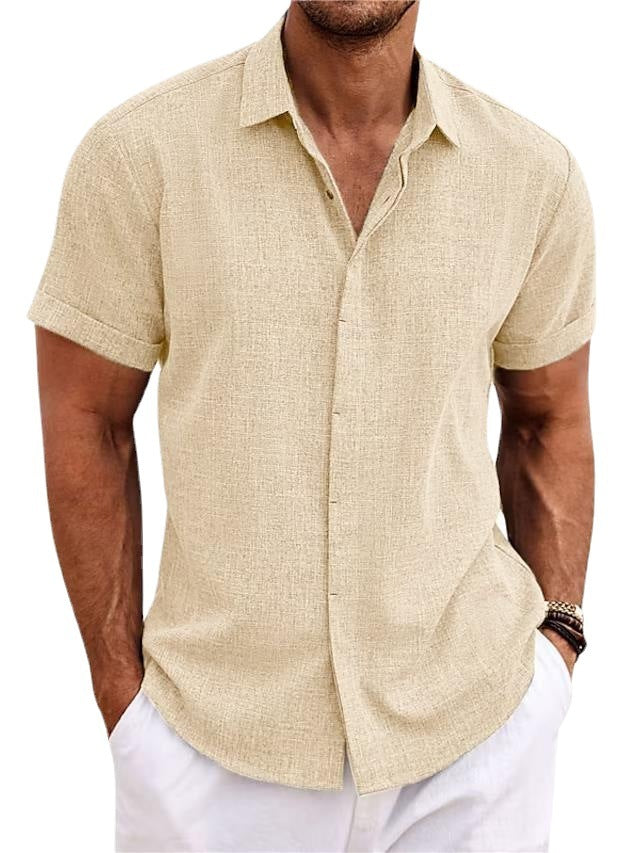 Men's Casual Linen T-Shirt – Solid Color, Short Sleeve, Loose Fit
