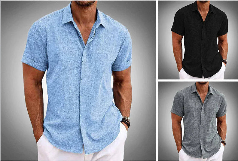 Men's Casual Linen T-Shirt – Solid Color, Short Sleeve, Loose Fit