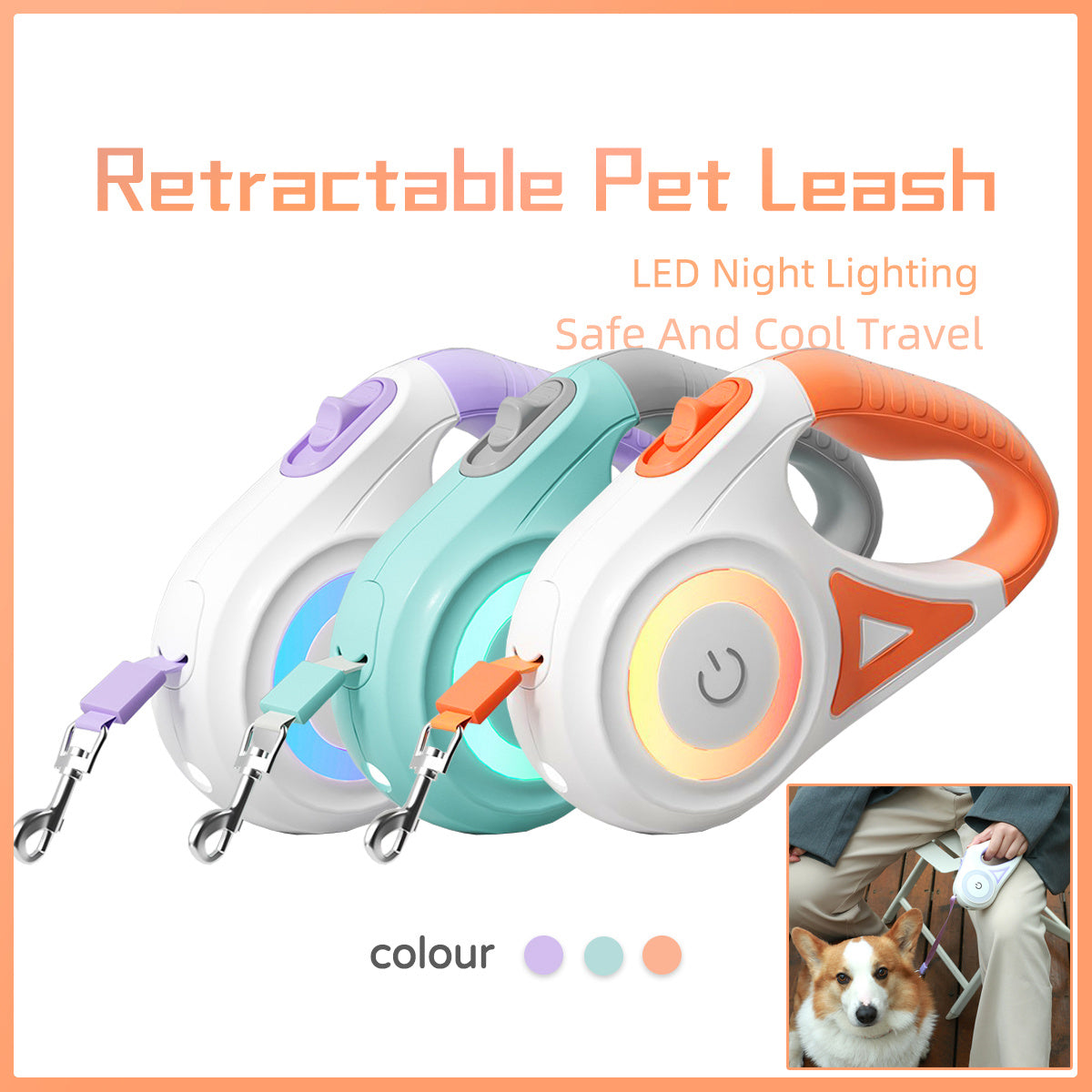 Retractable Dog Leash with Collar – Auto Traction Rope with Spotlight for Small & Medium Dogs