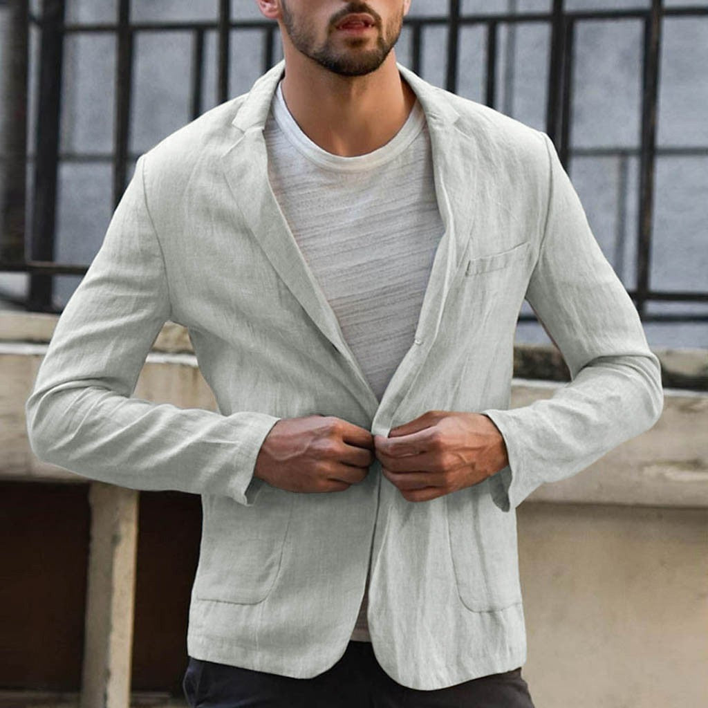 Casual Blazer Jacket in Solid Cotton-Linen Blend