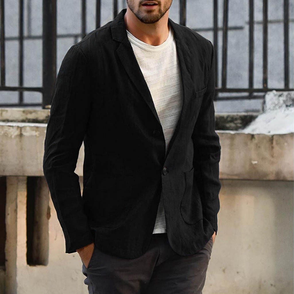 Casual Blazer Jacket in Solid Cotton-Linen Blend