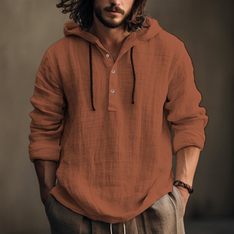 New Cotton-Linen Hooded Shirt – Casual Long Sleeve Daily Wear