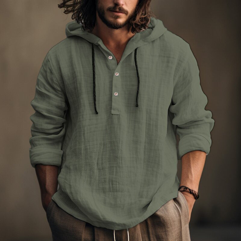 New Cotton-Linen Hooded Shirt – Casual Long Sleeve Daily Wear