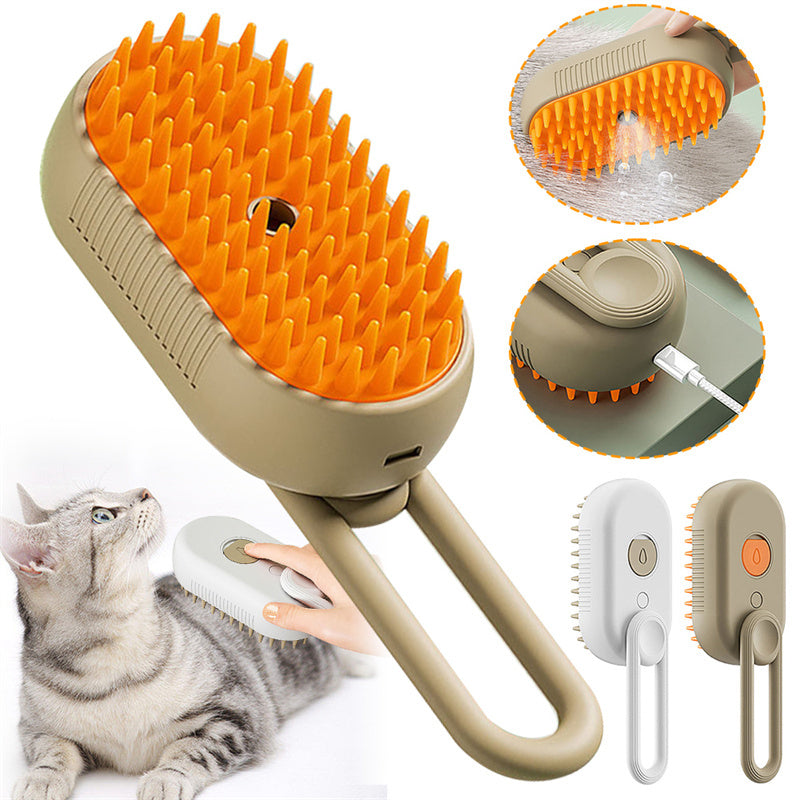 3-in-1 Electric Steam Pet Brush – Hair Removal, Massage & Grooming Comb for Cats & Dogs