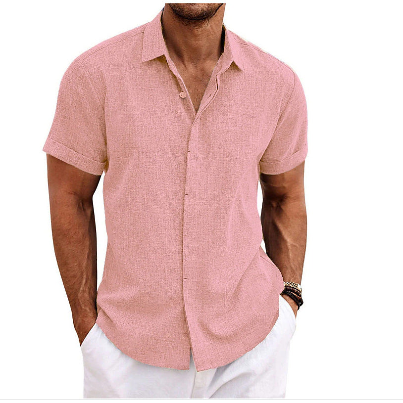 Men's Casual Linen T-Shirt – Solid Color, Short Sleeve, Loose Fit