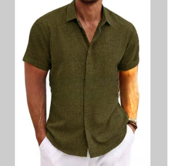 Men's Casual Linen T-Shirt – Solid Color, Short Sleeve, Loose Fit