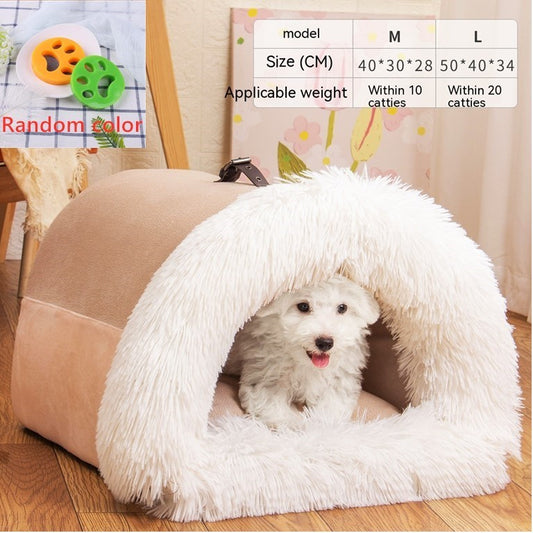 Portable Warm Pet Nest – Soft Long Fur Bed for Cats & Dogs, Moisture-Proof & Cozy for Autumn/Winter