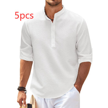 Men’s Casual Stand Collar Shirt – Long Sleeve, Solid Color, Lightweight
