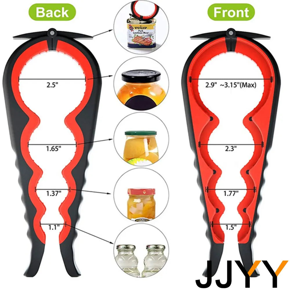 JJYY 5-in-1 Jar and Bottle Opener with Easy Grip – Quick Twist-Off Lid Remover for Bottles and Can Lids, Ideal for Everyday Cooking
