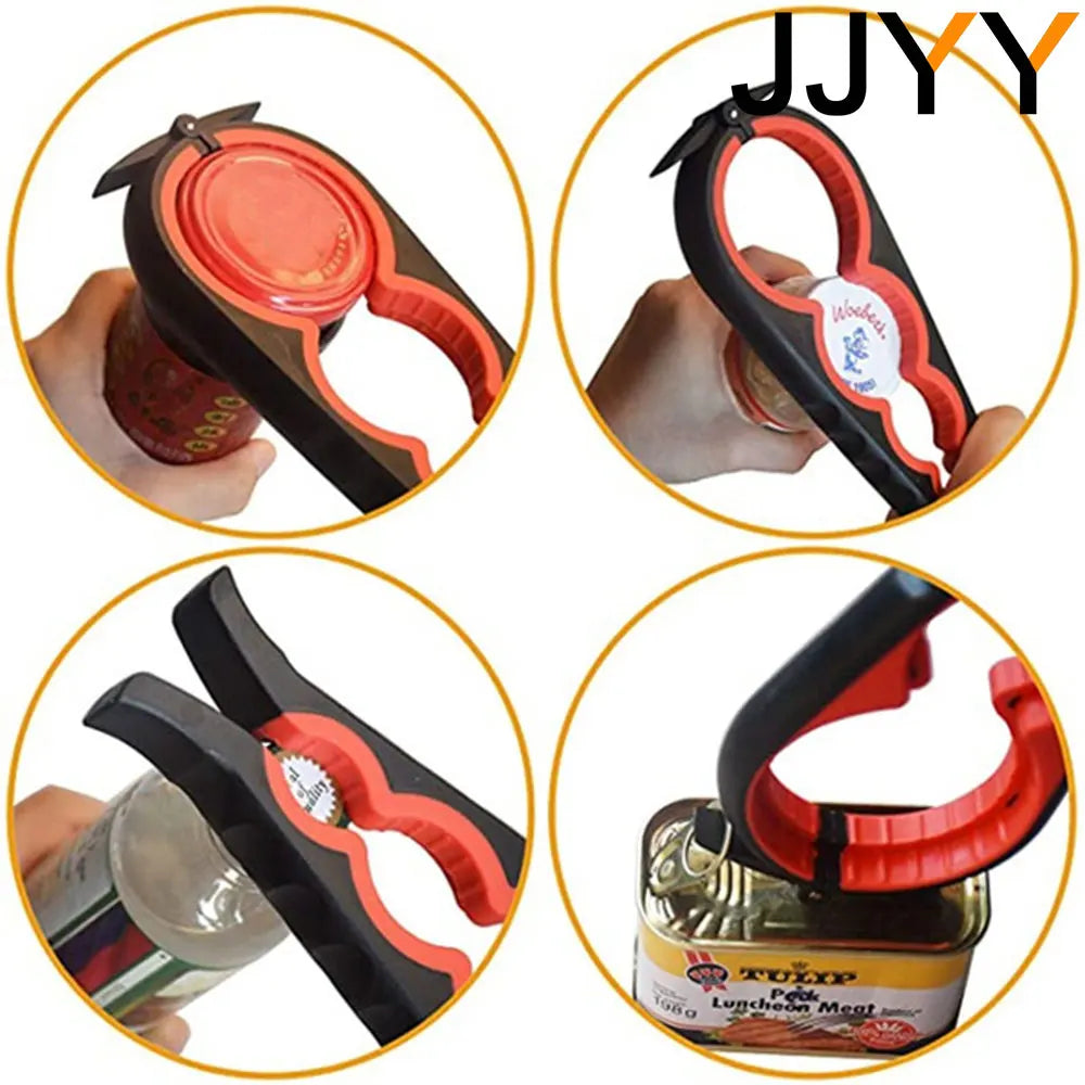 JJYY 5-in-1 Jar and Bottle Opener with Easy Grip – Quick Twist-Off Lid Remover for Bottles and Can Lids, Ideal for Everyday Cooking