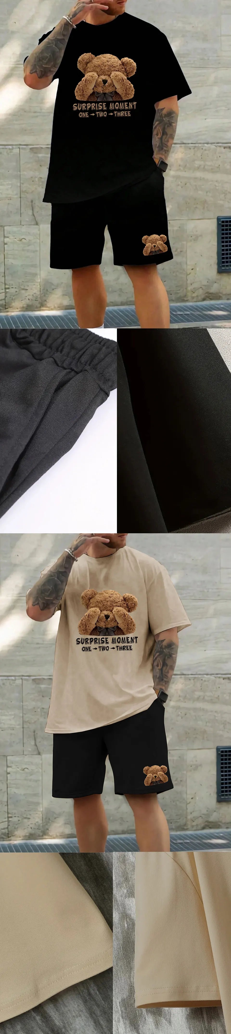 Men's Summer Two-Piece Set – Printed Short Sleeve T-Shirt & Shorts, Trendy Round Neck Sports Outfit for Casual Wear