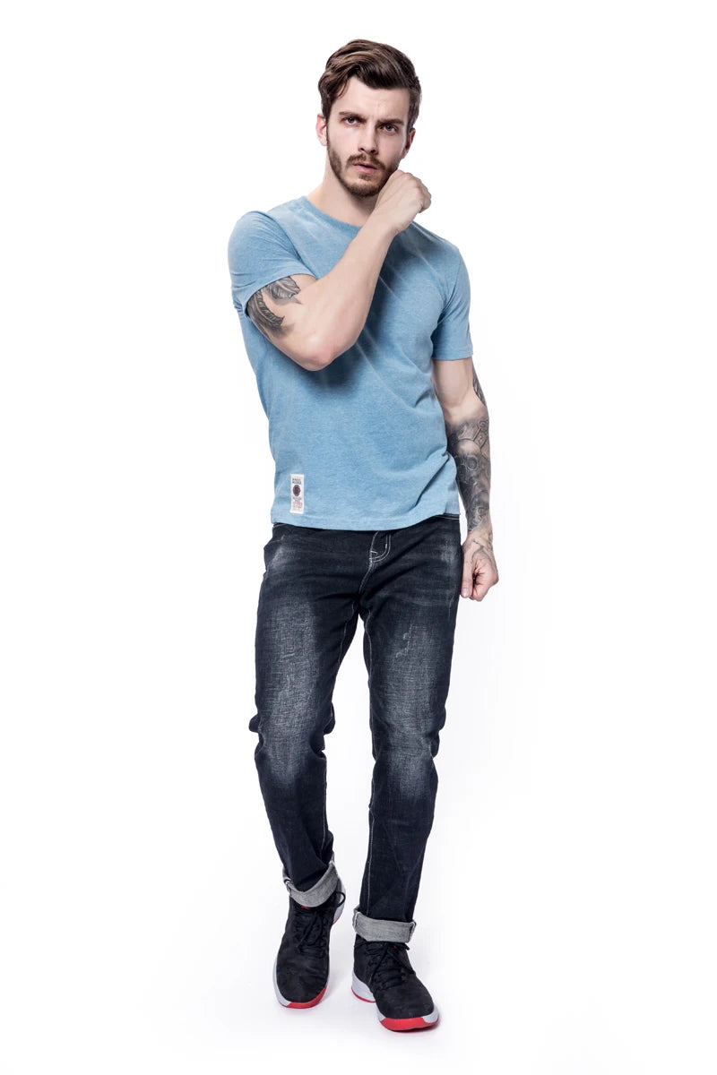 New Men's Cotton Solid Color Short Sleeve T-Shirt – Multi Pure Colors, Fancy Yarn Fabric in Wine, White, and Blue