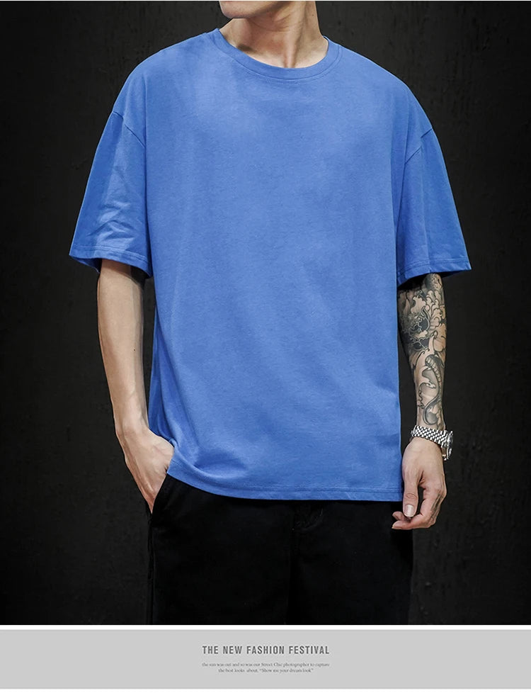 Men’s Oversized Hip-Hop T-Shirt – Summer Solid Color Streetwear Cotton Tee, Casual Short Sleeve Fashion Top