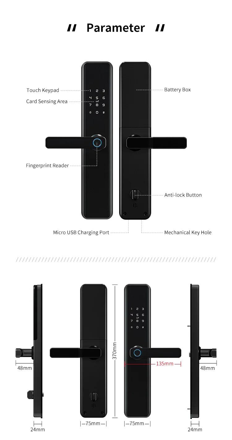Waterproof TTLock Smart Bluetooth Door Lock – Biometric Fingerprint, Digital Code, WiFi-Enabled Electronic Intelligent Lock