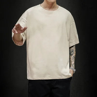 Men’s Oversized Hip-Hop T-Shirt – Summer Solid Color Streetwear Cotton Tee, Casual Short Sleeve Fashion Top