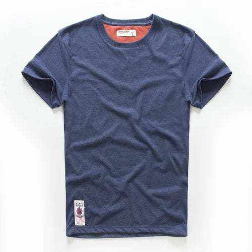 New Men's Cotton Solid Color Short Sleeve T-Shirt – Multi Pure Colors, Fancy Yarn Fabric in Wine, White, and Blue