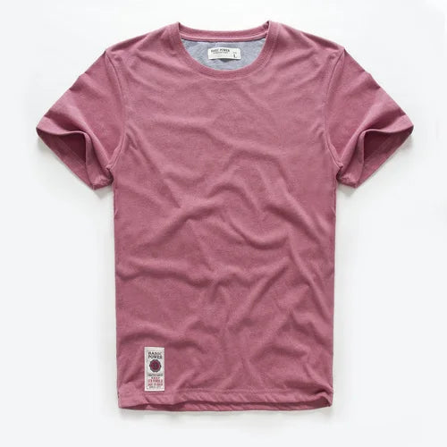 New Men's Cotton Solid Color Short Sleeve T-Shirt – Multi Pure Colors, Fancy Yarn Fabric in Wine, White, and Blue