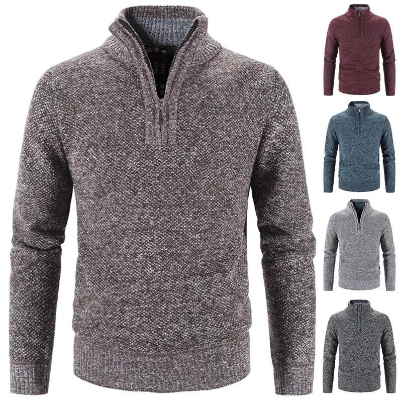 Men’s Warm Half-Zip Turtleneck Sweater – Thick Fleece Knit Pullover for Winter & Spring | Slim Fit Wool Jumper 3XL