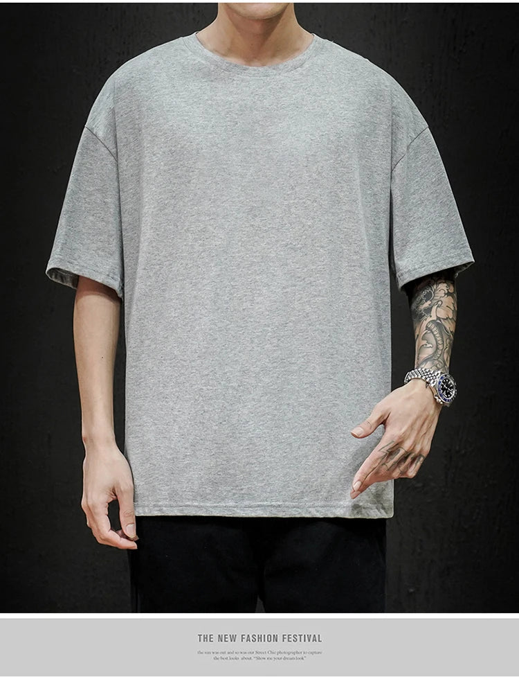 Men’s Oversized Hip-Hop T-Shirt – Summer Solid Color Streetwear Cotton Tee, Casual Short Sleeve Fashion Top