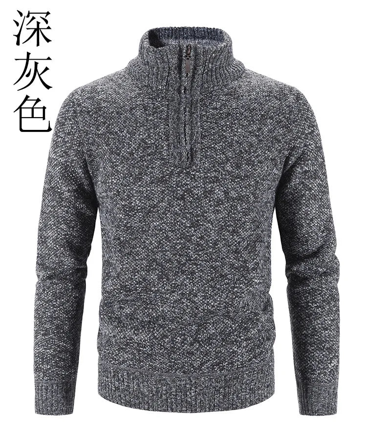 Men’s Warm Half-Zip Turtleneck Sweater – Thick Fleece Knit Pullover for Winter & Spring | Slim Fit Wool Jumper 3XL
