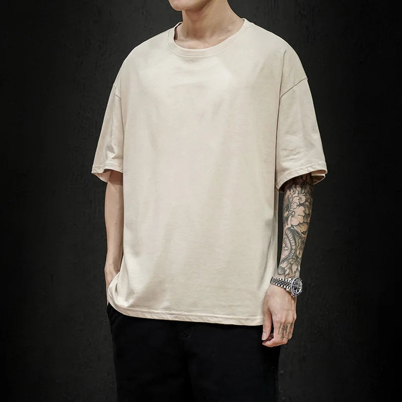 Men’s Oversized Hip-Hop T-Shirt – Summer Solid Color Streetwear Cotton Tee, Casual Short Sleeve Fashion Top