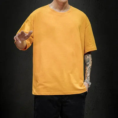 Men’s Oversized Hip-Hop T-Shirt – Summer Solid Color Streetwear Cotton Tee, Casual Short Sleeve Fashion Top