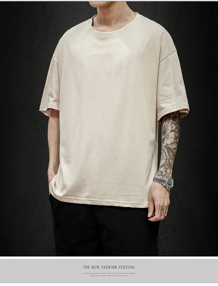 Men’s Oversized Hip-Hop T-Shirt – Summer Solid Color Streetwear Cotton Tee, Casual Short Sleeve Fashion Top