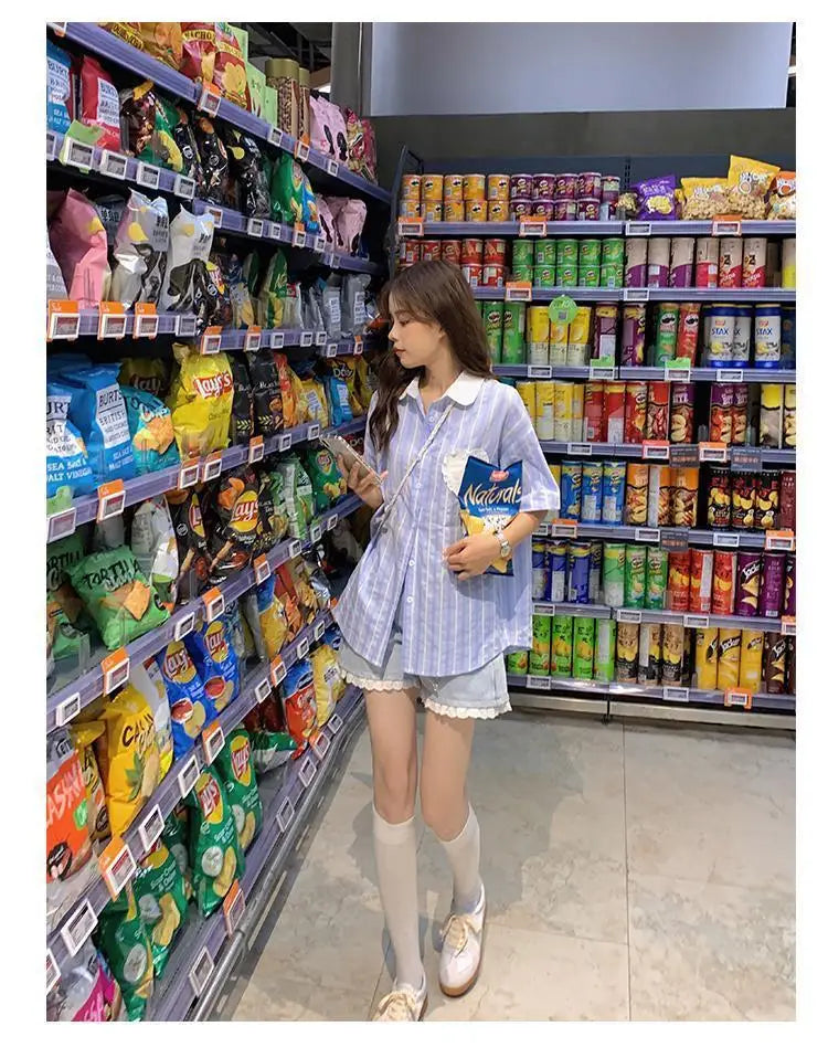High-Waisted Lace Trim Denim Shorts – Cute Korean Style for Everyday Comfort & Style