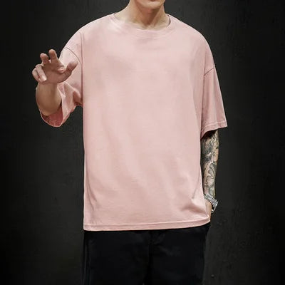 Men’s Oversized Hip-Hop T-Shirt – Summer Solid Color Streetwear Cotton Tee, Casual Short Sleeve Fashion Top