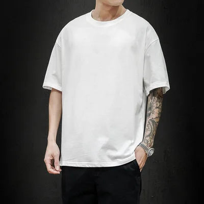 Men’s Oversized Hip-Hop T-Shirt – Summer Solid Color Streetwear Cotton Tee, Casual Short Sleeve Fashion Top