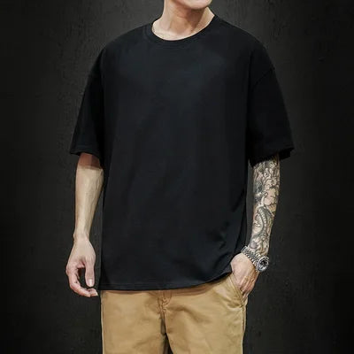 Men’s Oversized Hip-Hop T-Shirt – Summer Solid Color Streetwear Cotton Tee, Casual Short Sleeve Fashion Top