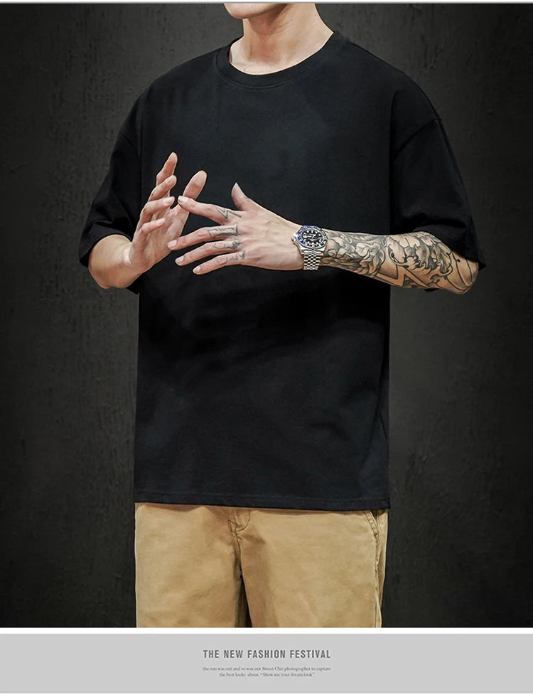 Men’s Oversized Hip-Hop T-Shirt – Summer Solid Color Streetwear Cotton Tee, Casual Short Sleeve Fashion Top