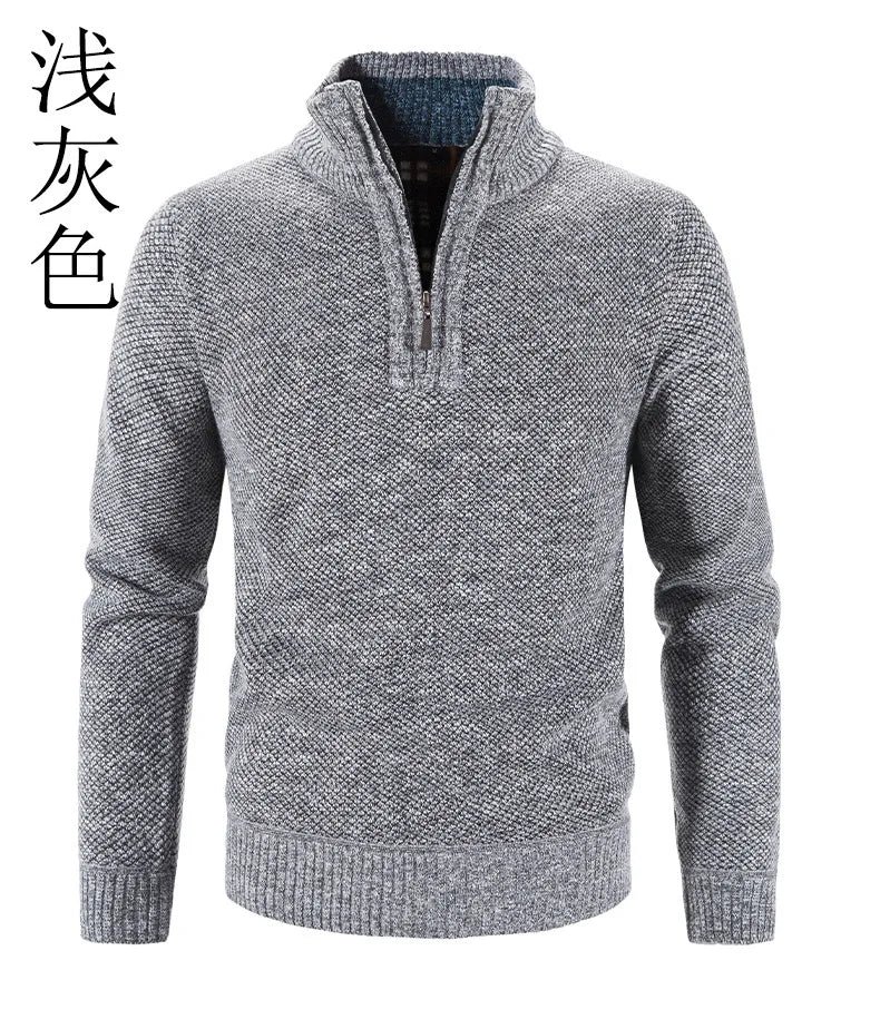 Men’s Warm Half-Zip Turtleneck Sweater – Thick Fleece Knit Pullover for Winter & Spring | Slim Fit Wool Jumper 3XL