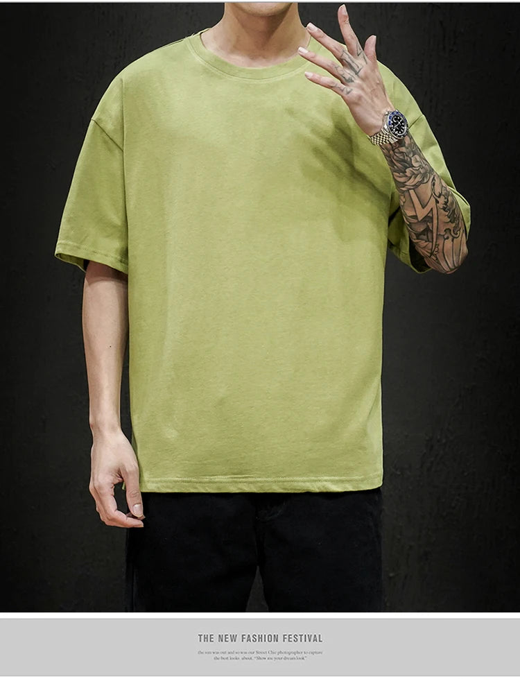 Men’s Oversized Hip-Hop T-Shirt – Summer Solid Color Streetwear Cotton Tee, Casual Short Sleeve Fashion Top