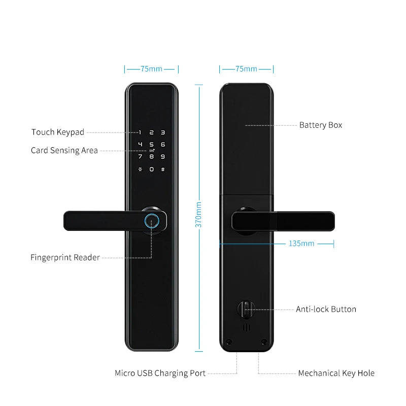Waterproof TTLock Smart Bluetooth Door Lock – Biometric Fingerprint, Digital Code, WiFi-Enabled Electronic Intelligent Lock