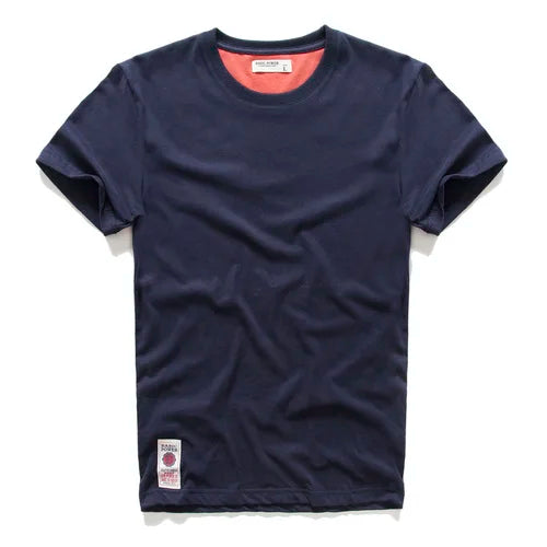 New Men's Cotton Solid Color Short Sleeve T-Shirt – Multi Pure Colors, Fancy Yarn Fabric in Wine, White, and Blue