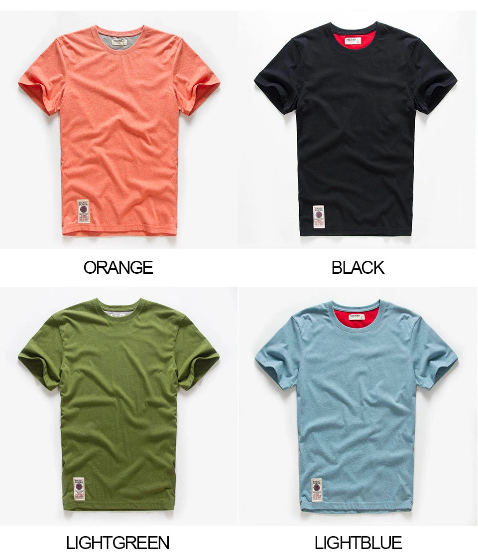New Men's Cotton Solid Color Short Sleeve T-Shirt – Multi Pure Colors, Fancy Yarn Fabric in Wine, White, and Blue