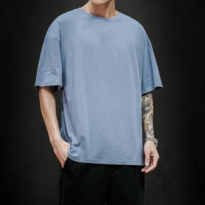 Men’s Oversized Hip-Hop T-Shirt – Summer Solid Color Streetwear Cotton Tee, Casual Short Sleeve Fashion Top